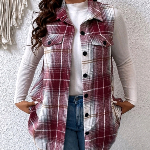 NEW PLUS SZ PLAID FLAP DETAIL VEST COAT - Picture 4 of 8